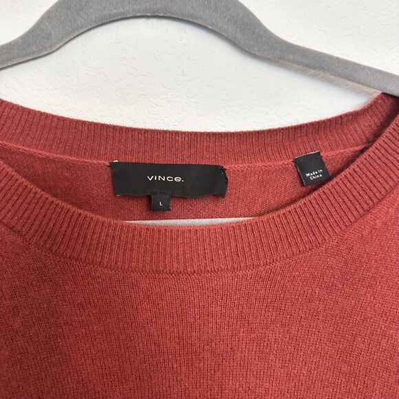 Vince 100% Cashmere Sweater Mens Large Crewneck Sequoia Burnt Orange Fall Luxury - Picture 4 of 11